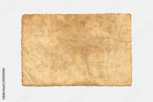 Old brown paper isolated on white background. Retro image