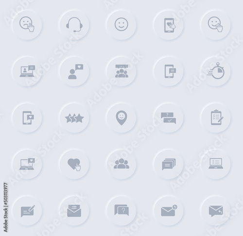 feedback gray glyph icons on round rubber buttons. feedback vector icons for web, mobile apps, ui design and promo business polygraphy