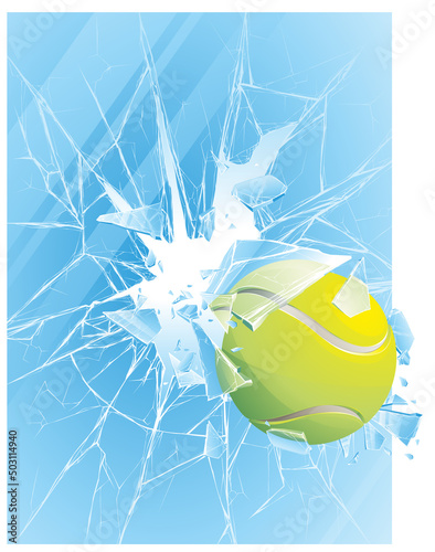 tennis ball and broken glass