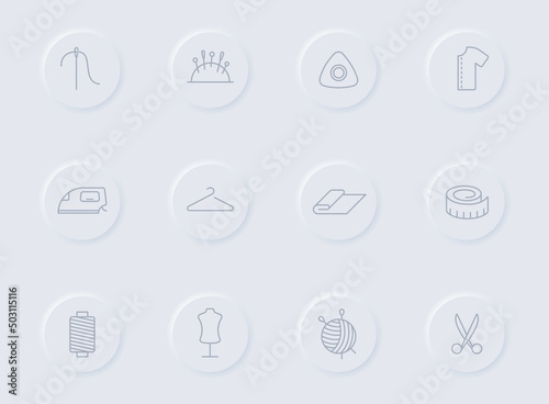 sewing line gray icons on round rubber buttons. sewing icon set for web, mobile apps, ui design and promo business polygraphy © Dmytro