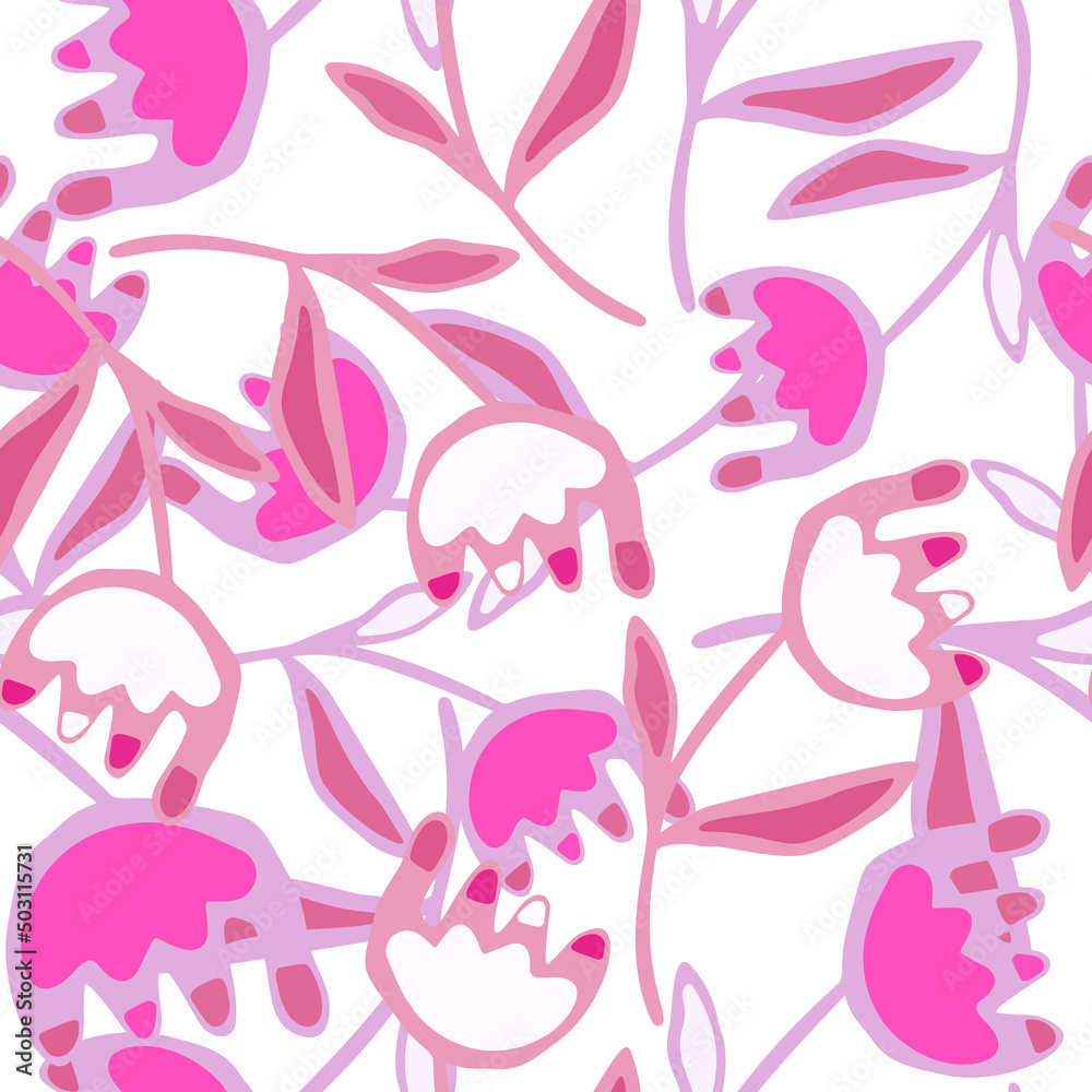 Hand drawn flower seamless pattern. Unusual floral wallpaper.
