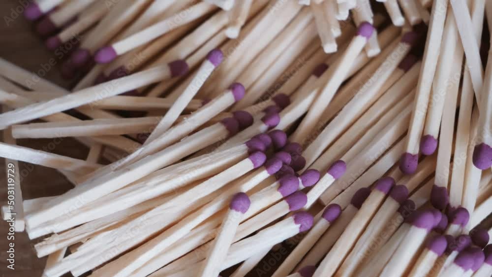 A big messy pile of matches, top view. Highly detailed 4k video. Matches on a rotating surface. A big messy pile of matches, top view. Highly detailed 4k video. Matches on a rotating surface.