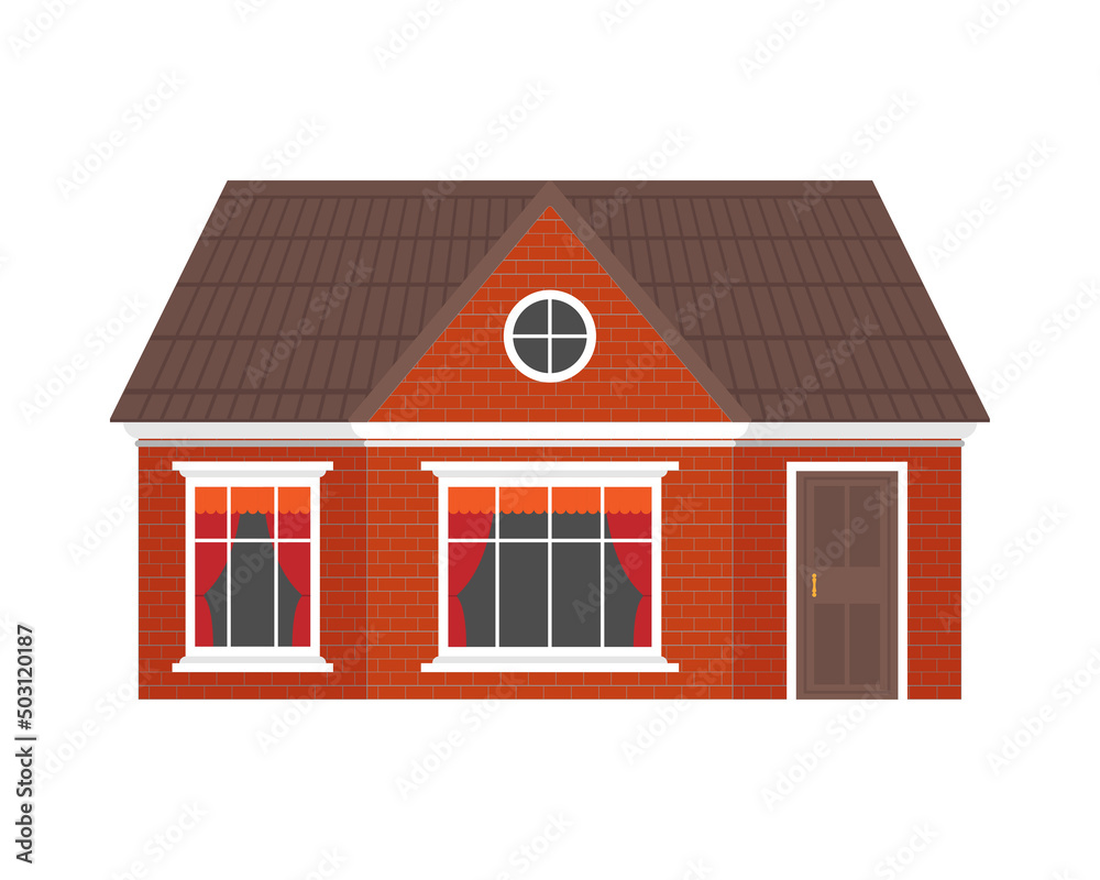 Single storey red brick house. Icon, vector style, flat style Single storey red brick house. Icon, vector style, flat style