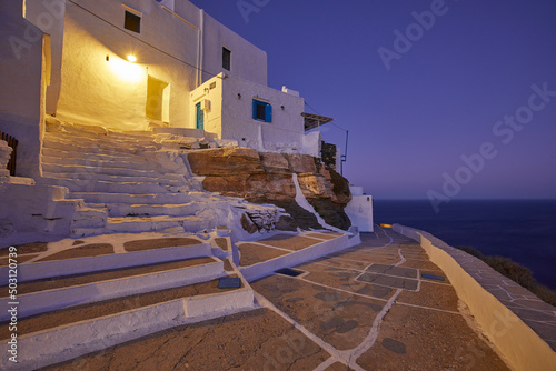 The traditional village of Kastro at dusk, Sifnos, Cyclades Islands, Greece photo