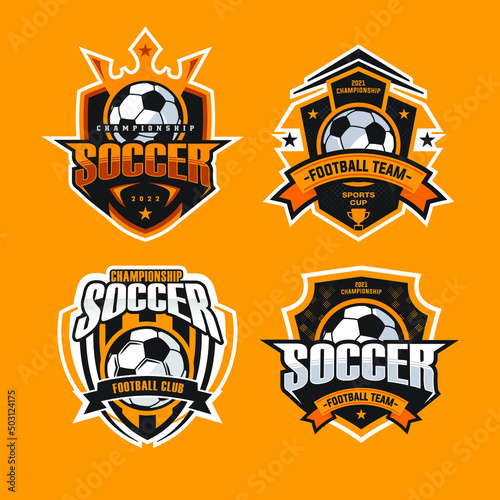 Set Soccer yellow logo. sports emblem designs. design template. Vector illustration