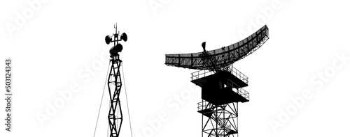 Contour air defense radars of military mobile anti aircraft systems, modern army industry on a white background, Russia photo