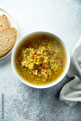 Homemade lentil soup with tomato