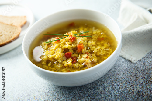 Homemade lentil soup with tomato