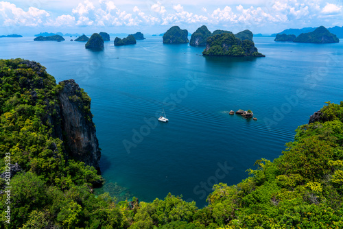 Ko Hong island and exotic beach from viewpoint, with crystal clear water and white sand, Krabi, Thailand