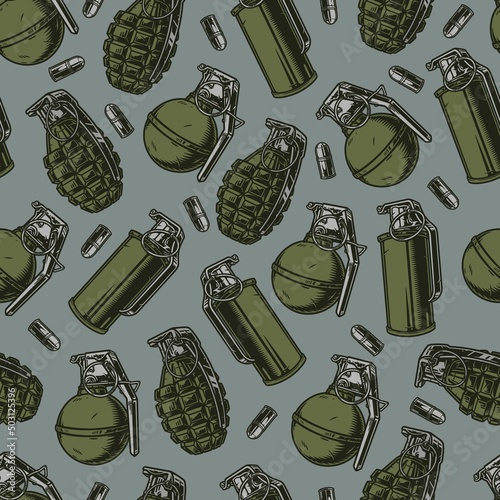 Hand grenades colorful pattern seamless
