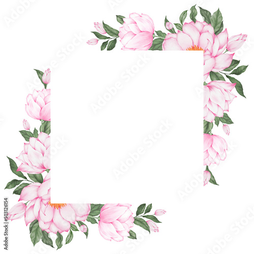 Watercolor floral frame illustration. 