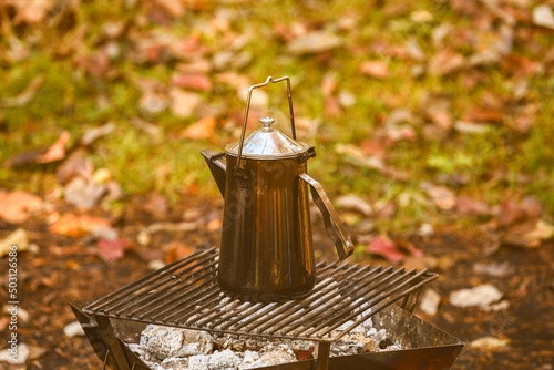 kettle in the camping field