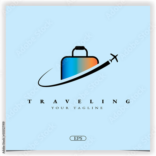 Traveling plane and suitcase  logo premium elegant template vector eps 10