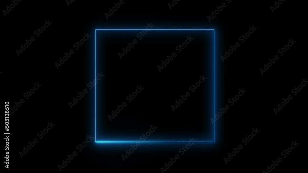 Blue square glowing border, alpha channel, seamless loop