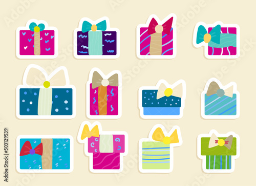 gift boxes stickers vector illuxtration set