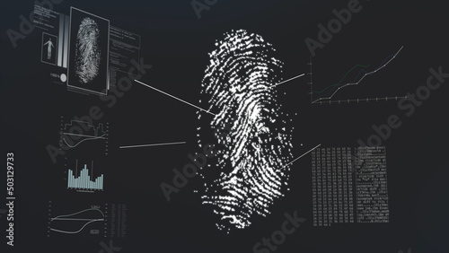 Digital render of a black and white fingerprint analysis screen photo