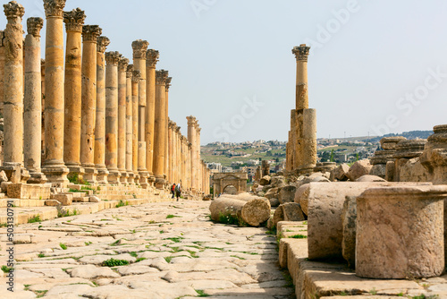 the architecture of the Roman Ruins of Jerash in the north of Amann in Jordan in the middle east. Jordan, Jerash, 2018 #503130791