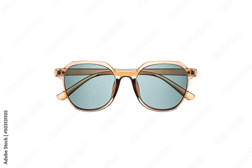 Fototapeta premium Sunglasses gold frame on white background. Glasses