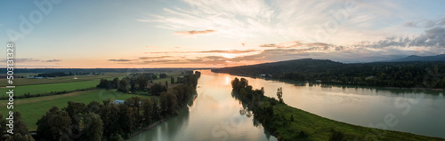 Panoramic view of the Fraser River in the East of Vancouver, British Columbia, Canada photo