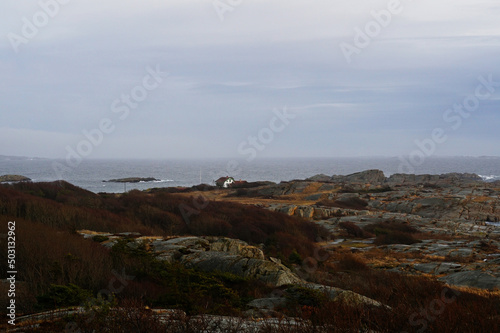 Seascape in winter in Rakke, Norway photo