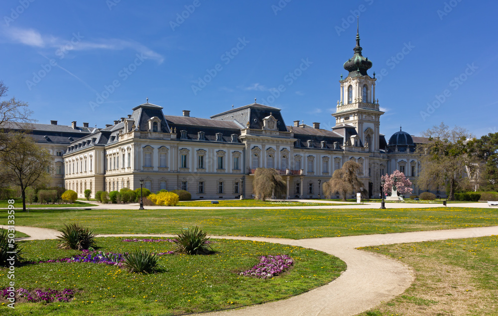 Festetics baroque palace at the center of its magnificent park in Keszthely, on Balaton lake, Hungary