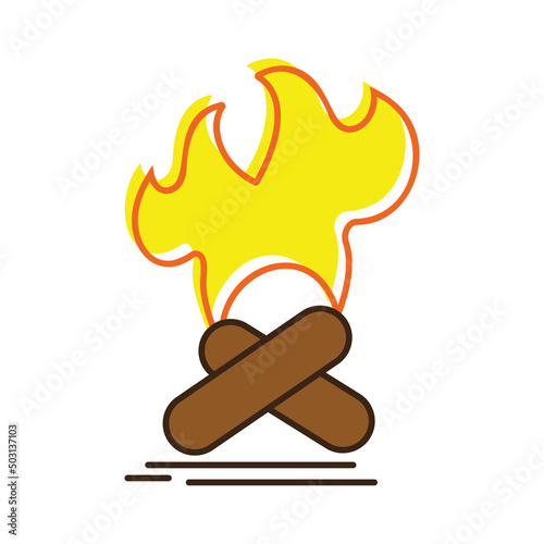 Campfire vector icon. Burning bonfire with wood.