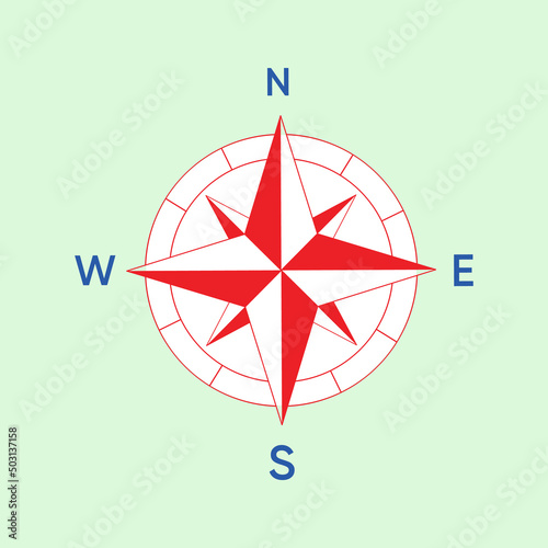 Navigational compass wind rose and directional needles vector illustration.