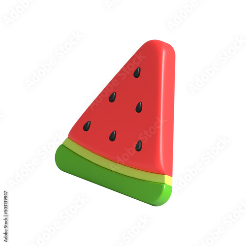 Piece of watermelon 3D. Watermelon in cartoon style. Summer fruit. Illustration. 3D render