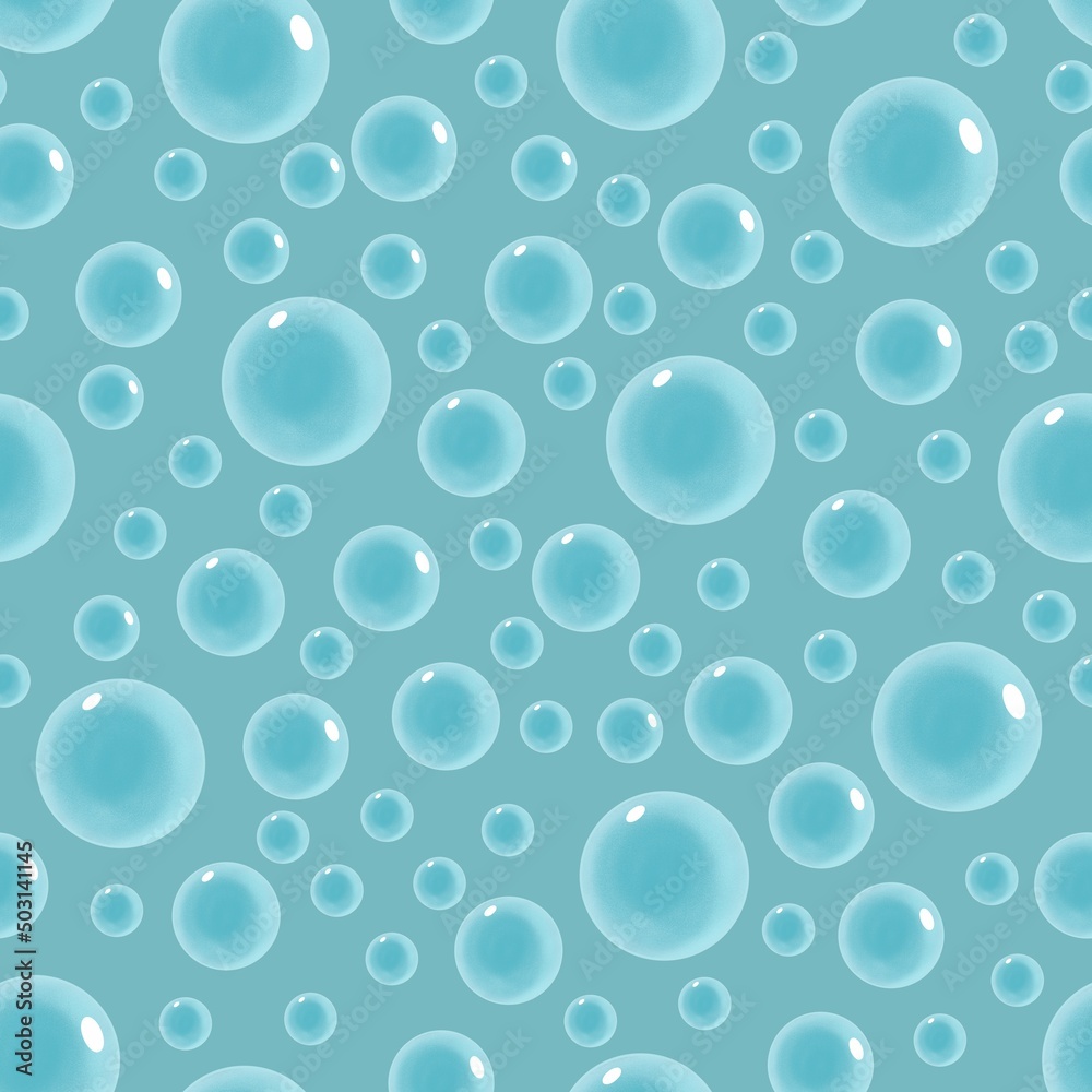 Seamless Pattern with Big and Small Transparent Isolated Bubbles on a Blue Background. Speckles and Circles of Air in Water. Great for Fabric Print Wallpaper Wrapping Seamless Pattern with Big and Small Transparent Isolated Bubbles on a Blue Background. Speckles and Circles of Air in Water. Great for Fabric Print Wallpaper Wrapping