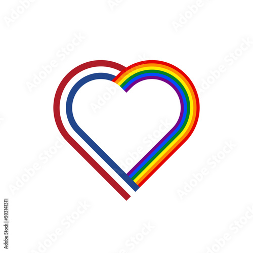 unity concept. heart ribbon icon of netherlands and rainbow flags. vector illustration isolated on white background	