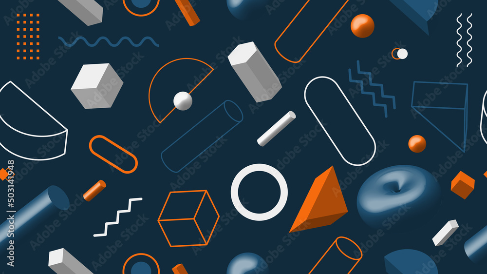 3D geometric seamless pattern isolated on blue background