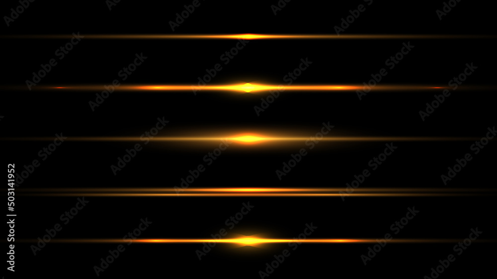 Set of elements horizontal glowing light ray effect isolated on black background Set of elements horizontal glowing light ray effect isolated on black background