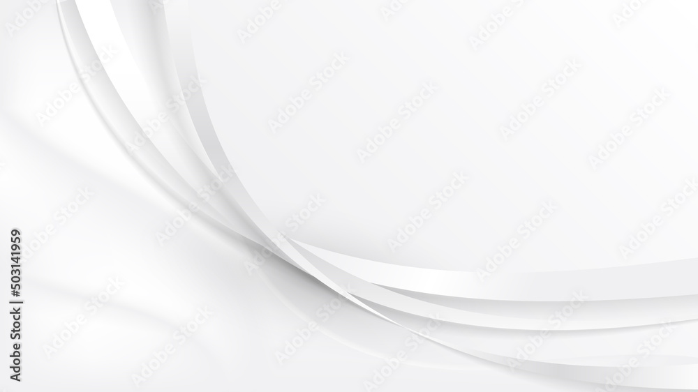 Abstract white ribbon curved lines on white satin fabric background
