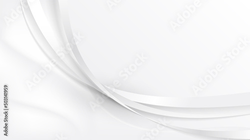 Abstract white ribbon curved lines on white satin fabric background © rarinlada