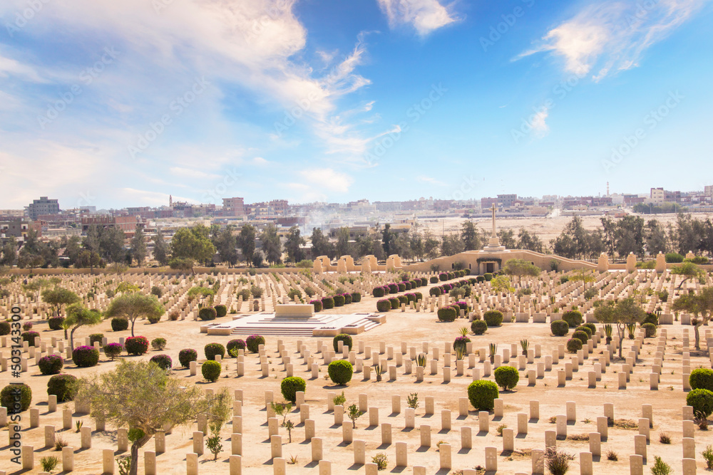 Beautiful view of El Alamein British War Cemetery in El Alamein, Egypt