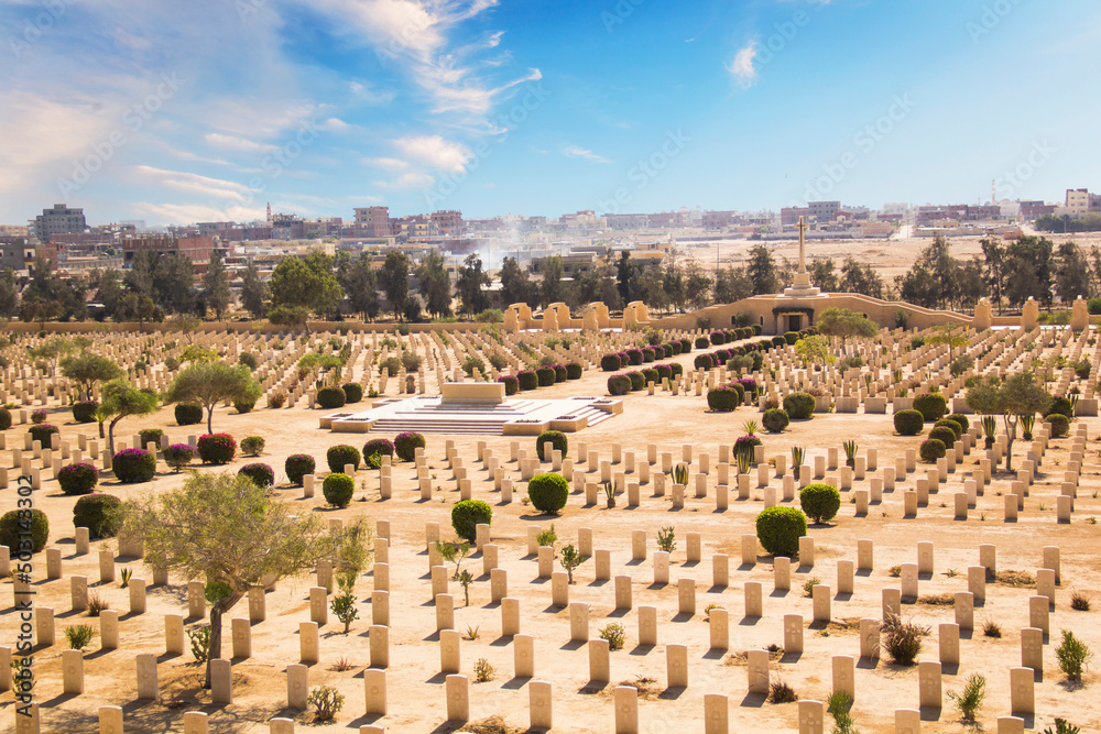 Beautiful view of El Alamein British War Cemetery in El Alamein, Egypt