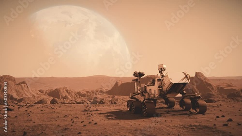 Footage of NASA's Mars rover traveling across the surface of Mars toward Earth