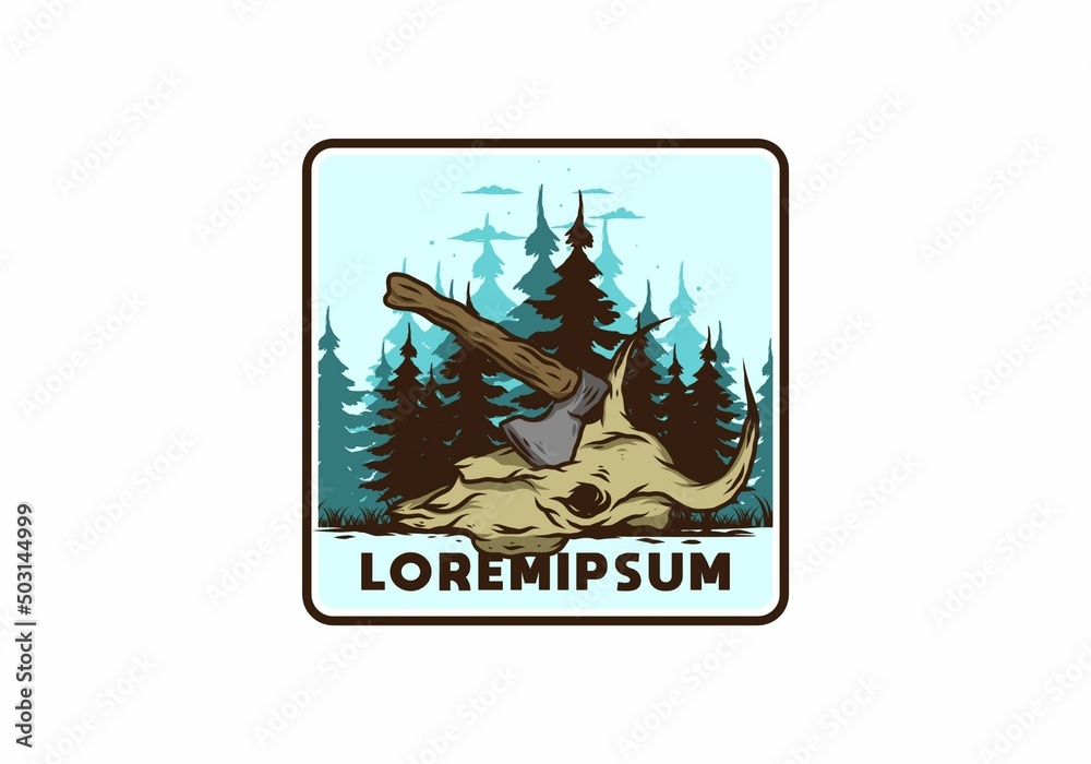 an ax stuck in a buffalo skull illustration an ax stuck in a buffalo skull illustration