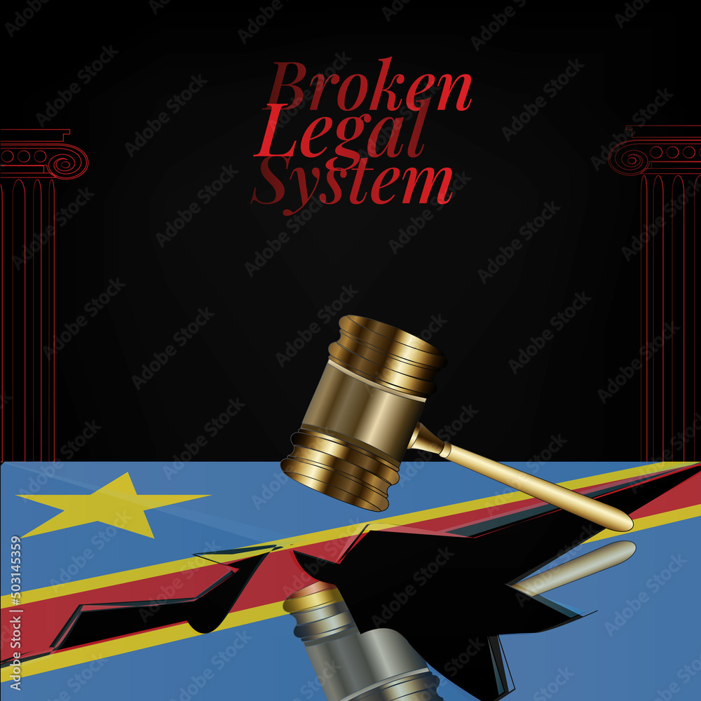 Democratic Republic of the Congo's broken legal system concept art.Flag of Democratic Republic of the Congo and a gavel
