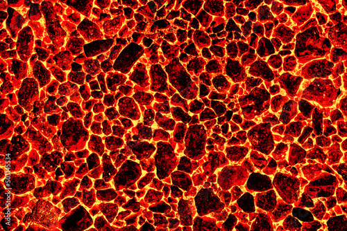 Smoldering coal in a burning furnace. The texture of natural stone. Red fire background.