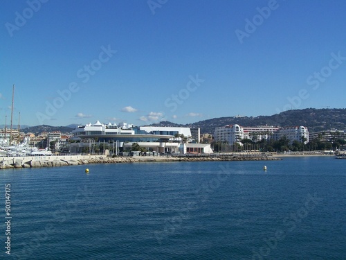 The famous Festival Centre and the hotel Majestic Barriere at Cannes, France