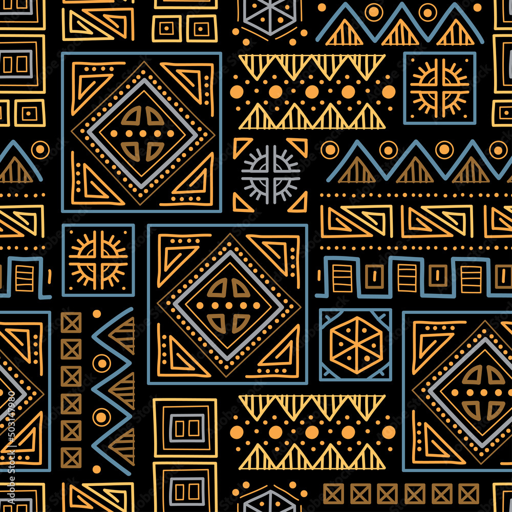 Mayan patchwork seamless pattern. Tribal geometric vector swatch. Zigzag background for cover design. Retro chevron line vector print. Navajo ornamental texture. Bright multicolor background
