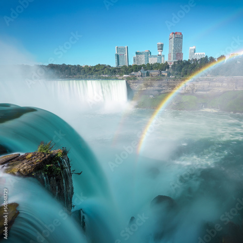 Scenic view of the Niagara Falls with architecture in the background