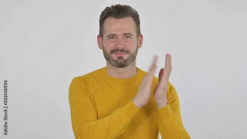 Portrait of Smiling Middle Aged Man Clapping, Applauding Portrait of Smiling Middle Aged Man Clapping, Applauding