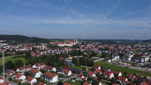 Aerial view of the beautiful Ottobeuren on a sunny day in Germany photo