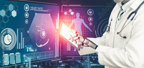 Obraz na plátně 3D rendering medical artificial intelligence droid robot working in future hospital