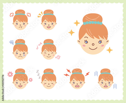 女性の喜怒哀楽の感情　顔アイコン　セット86