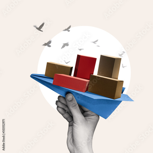 Metaphor for air delivery of goods and cargo. Concept