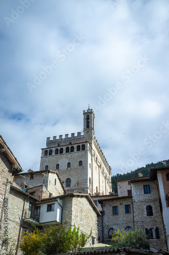  View of the medieval village of Gubbio (Umbria, Central Italy). World famous as one the cities where lived St. Francis. In the background: the Consoli Palace.