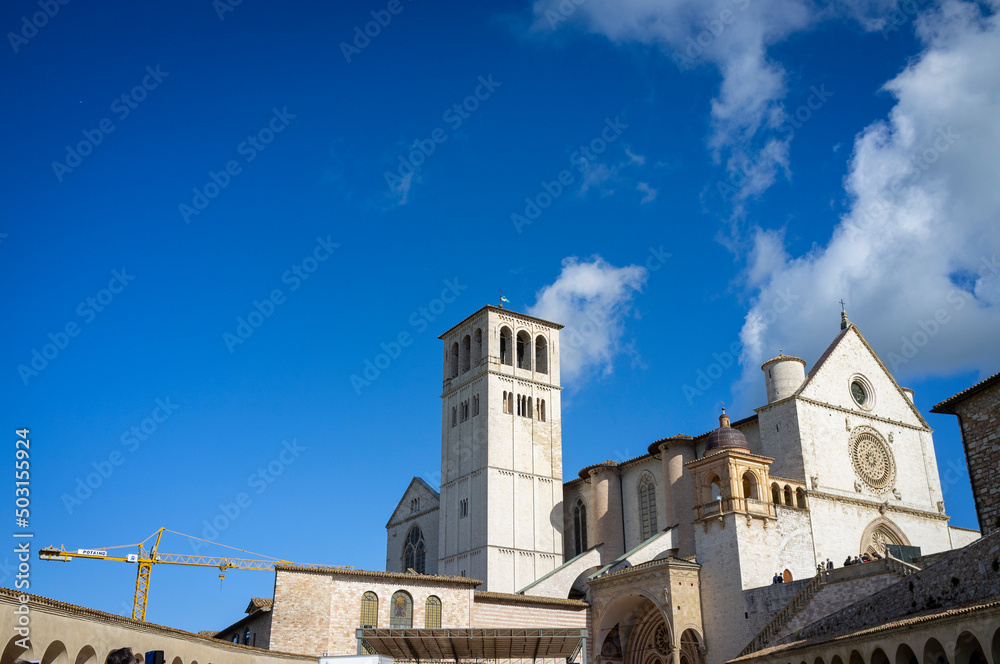 View of the the Upper Basilica of Assisi, dedicated to St. Francis (Umbria, central Italy). It's world famous as important christian pilgrimage place.